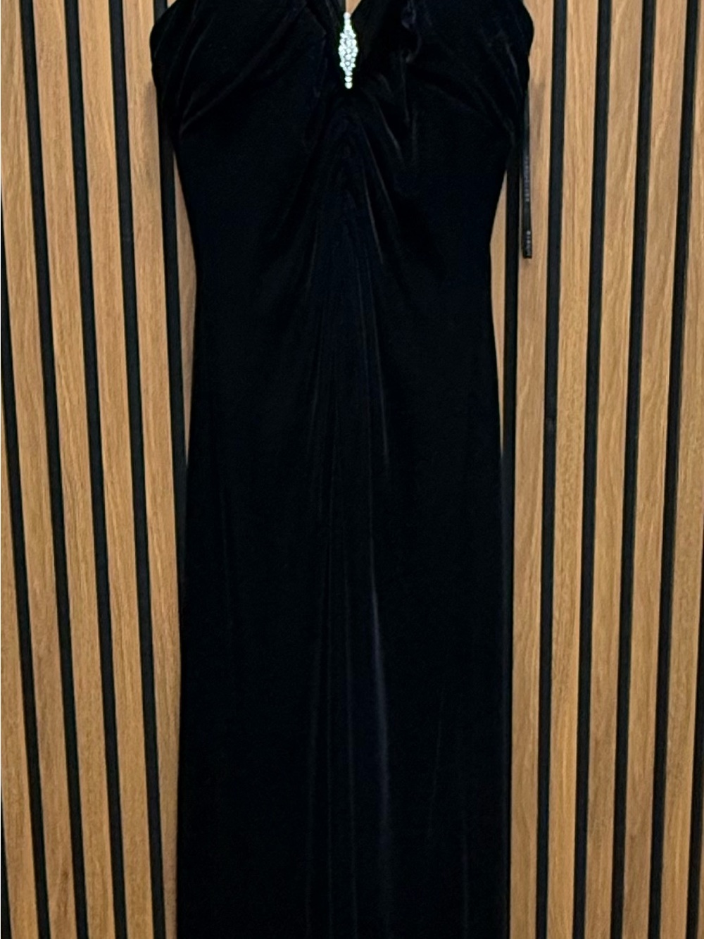 Masquerade Black Velvet Maxi Dress with Jewel Accent